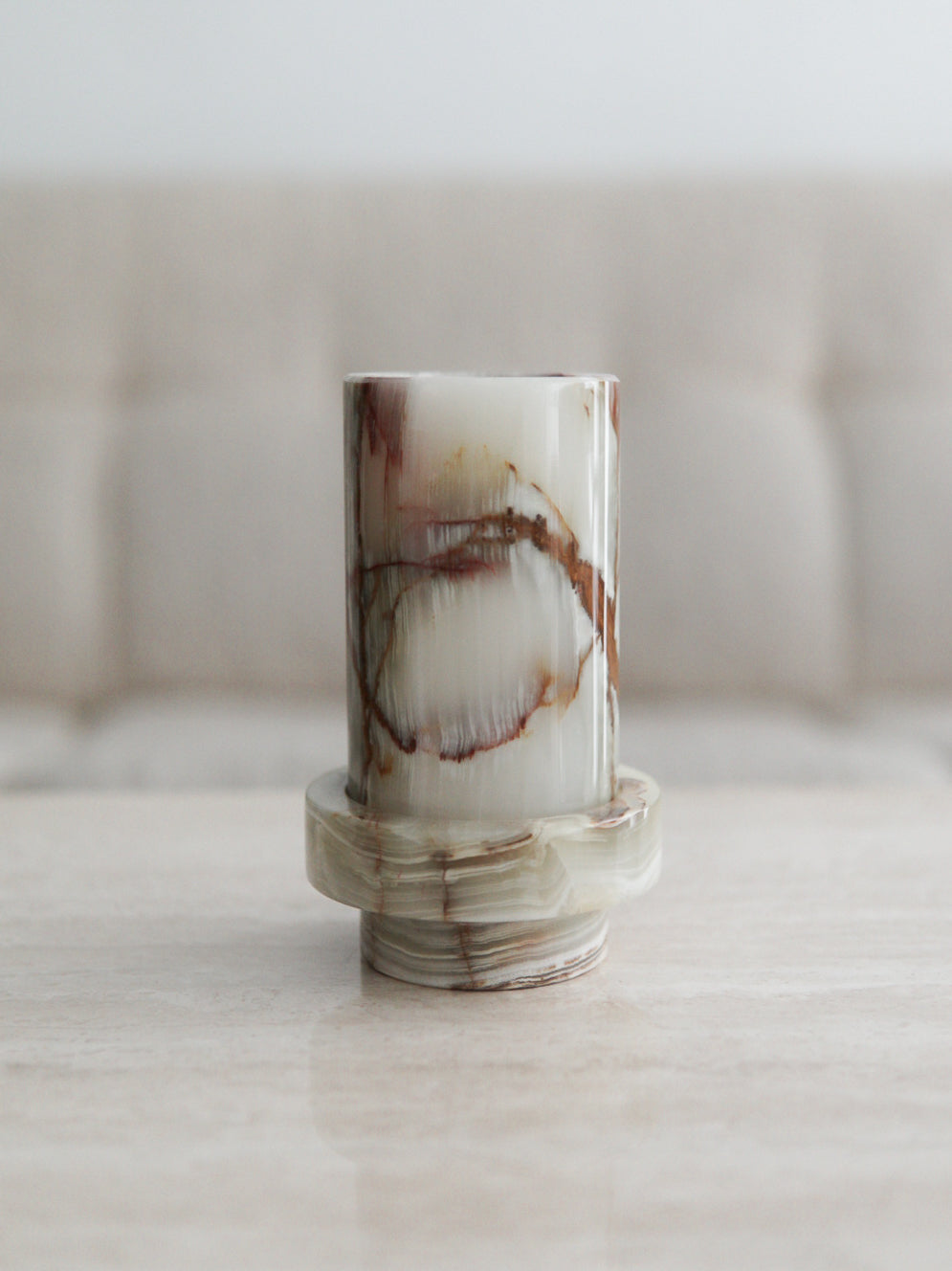 Two-Piece Onyx Stone Candleholder Lamp