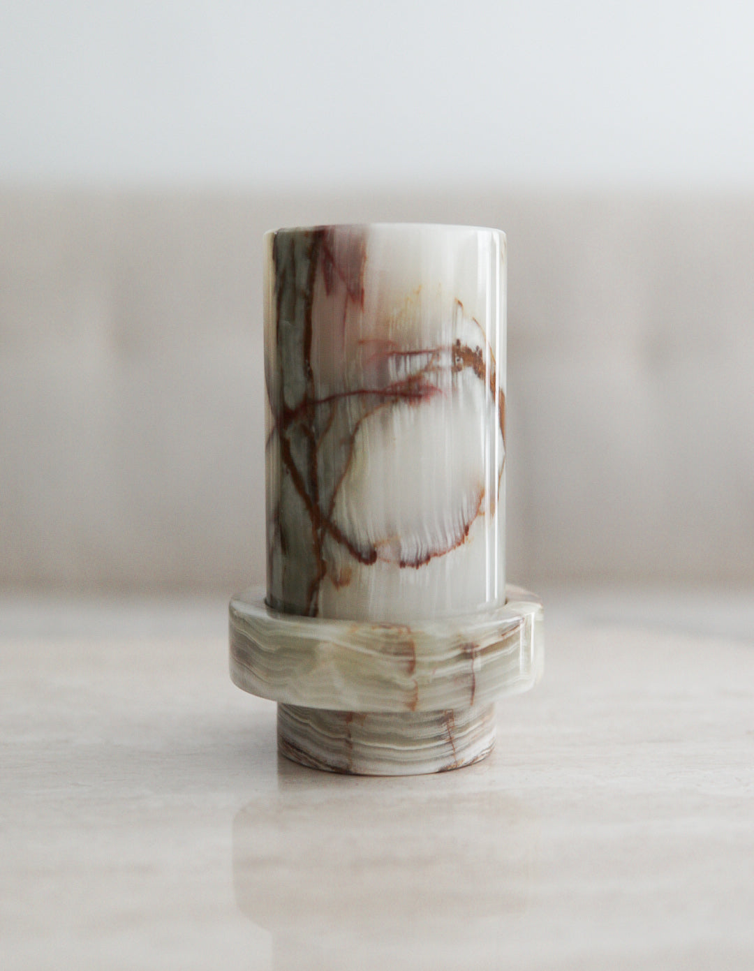 Two-Piece Onyx Stone Candleholder Lamp