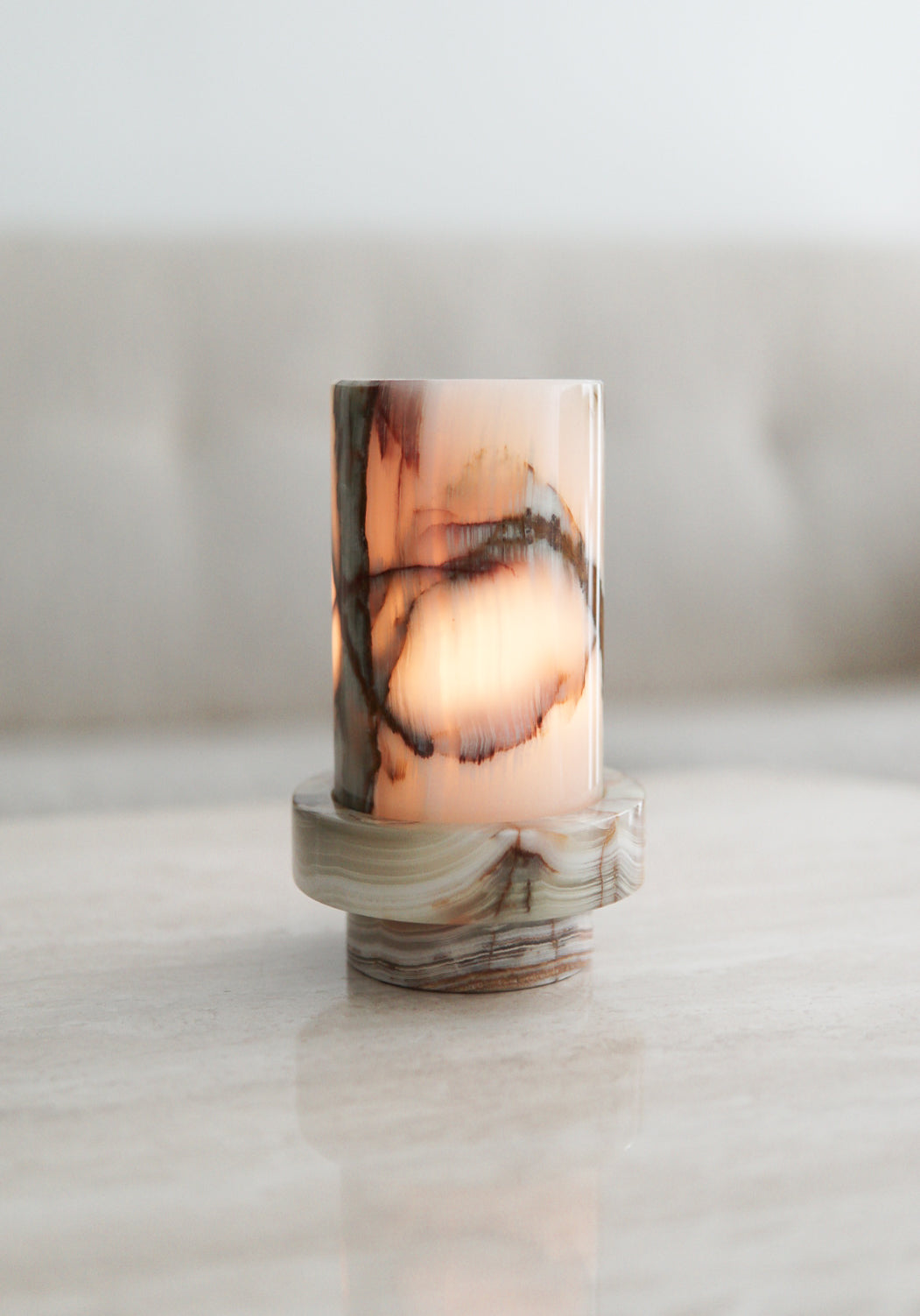 Two-Piece Onyx Stone Candleholder Lamp