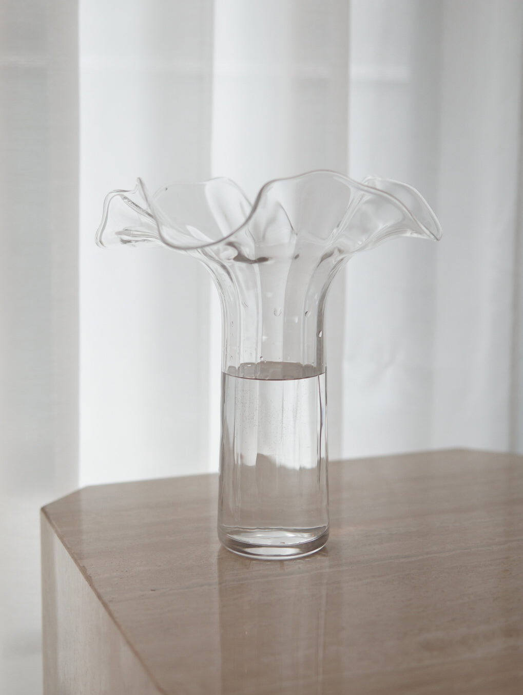 Tall Glass Ruffle Flower Vase