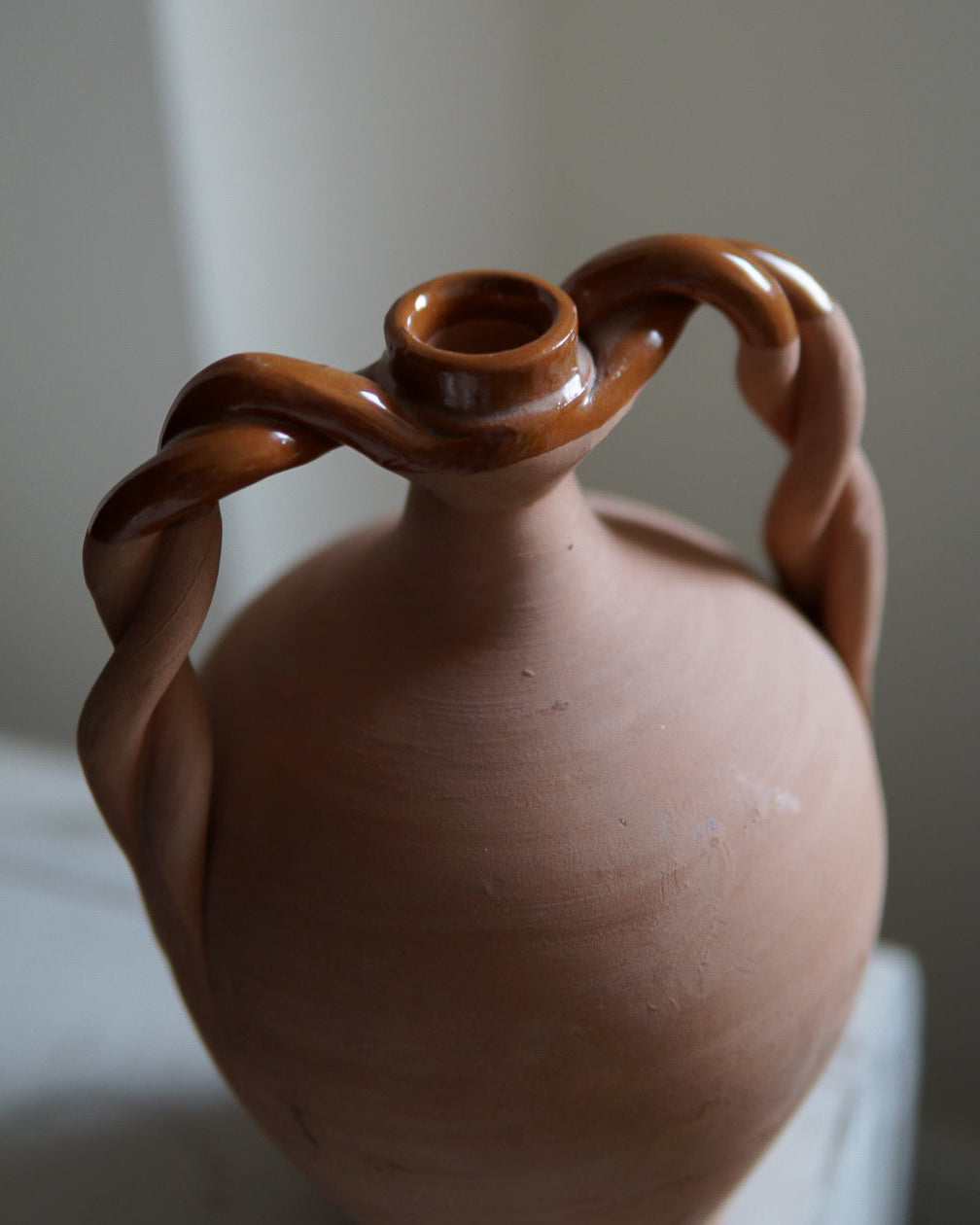Terracotta Amphora-Style Braided Vessel