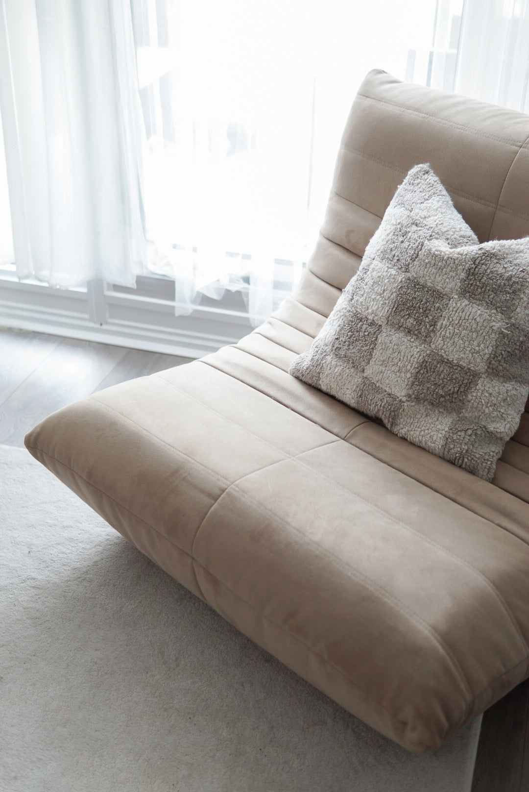 Beige Suede TOGO-Style One-Seater Sofa
