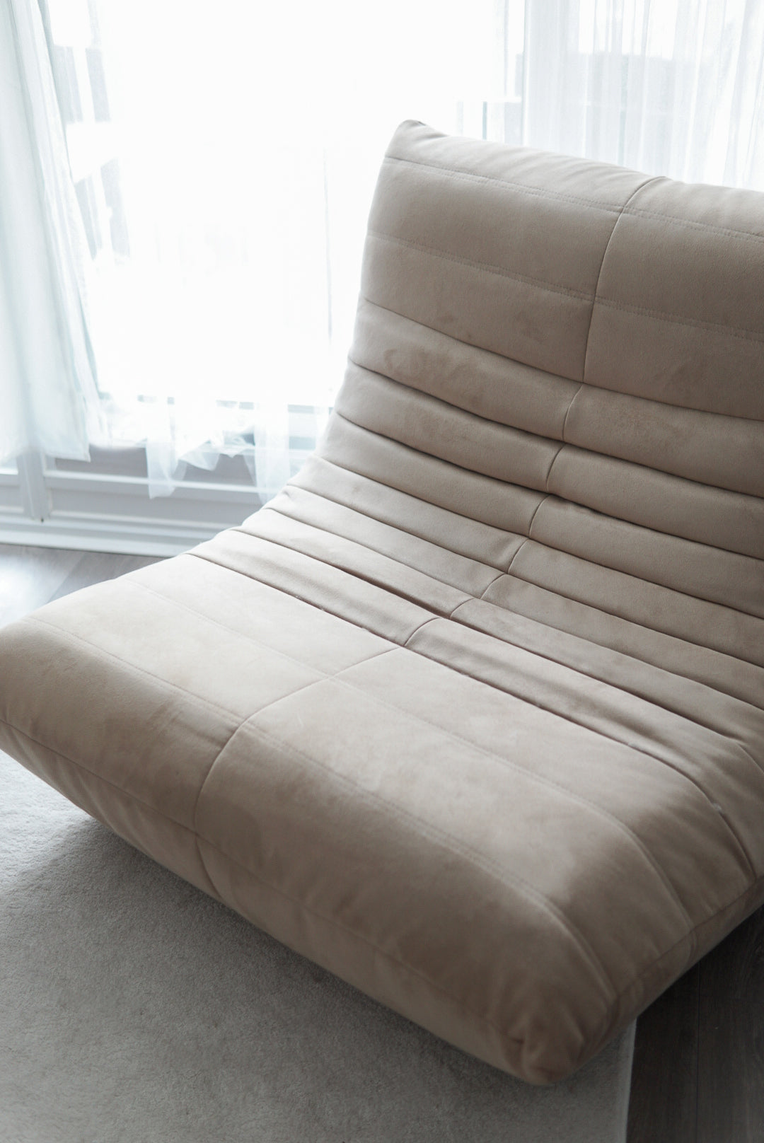 Beige Suede TOGO-Style One-Seater Sofa