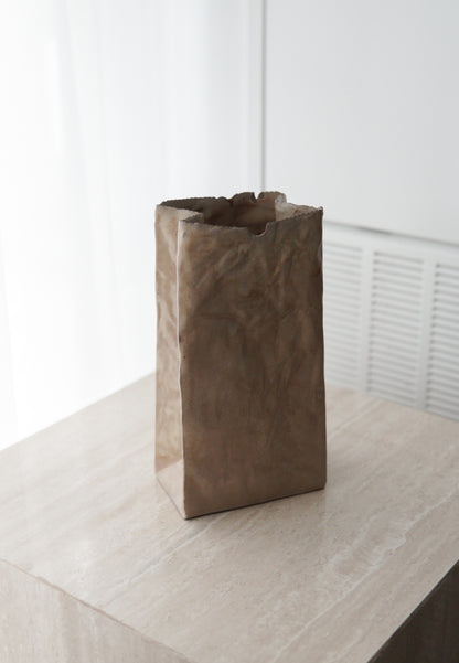 Vintage Glazed Paper Bag Ceramic Vase, Unmarked