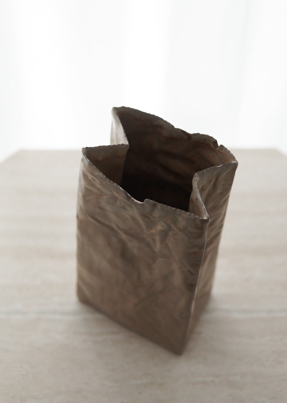 Vintage Glazed Paper Bag Ceramic Vase, Unmarked