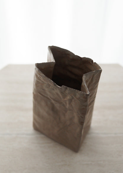 Vintage Glazed Paper Bag Ceramic Vase, Unmarked
