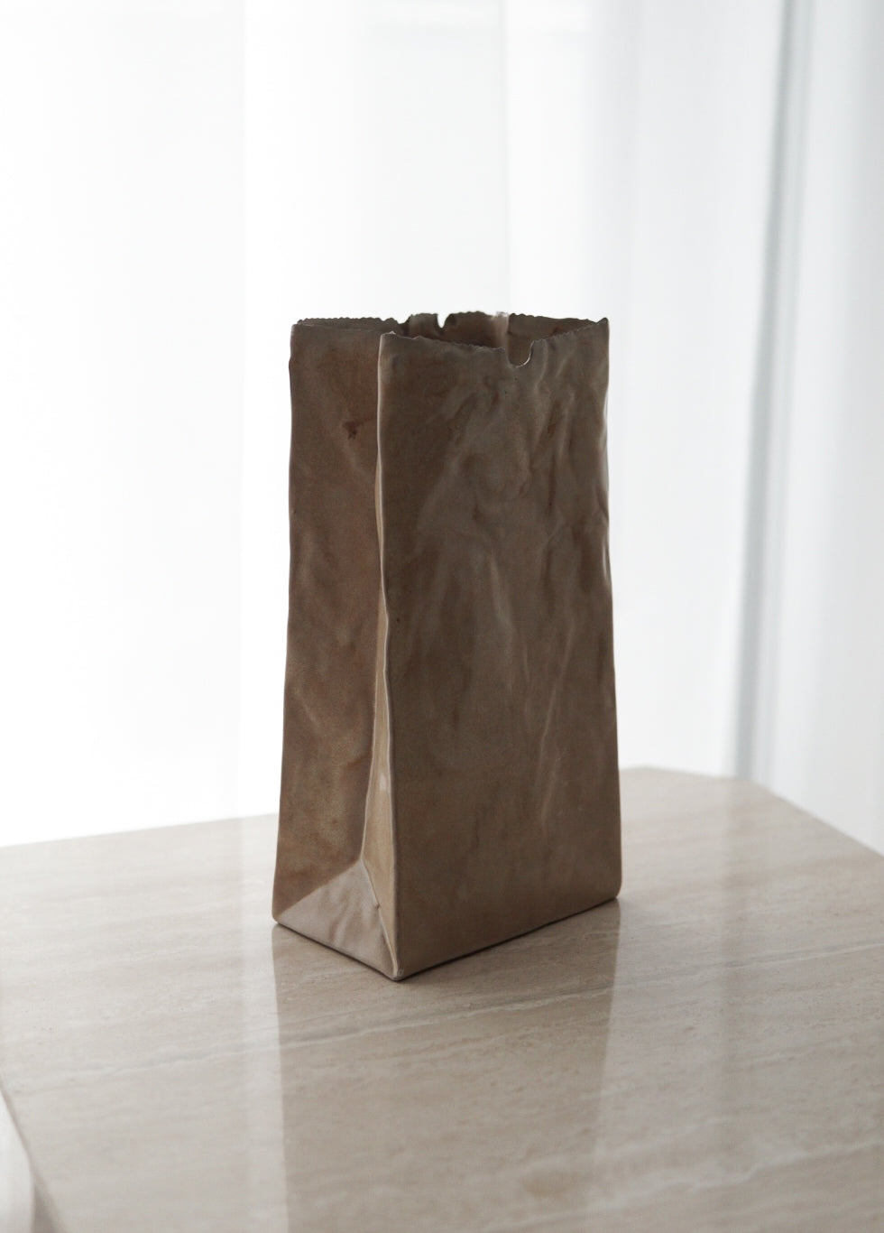 Vintage Glazed Paper Bag Ceramic Vase, Unmarked