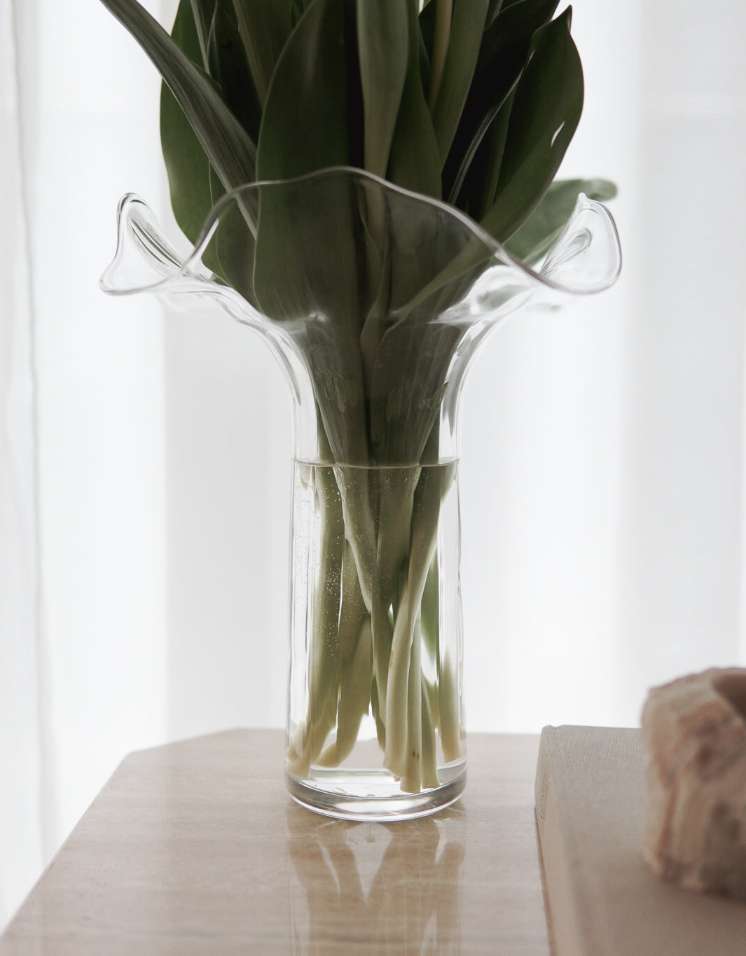 Tall Glass Ruffle Flower Vase