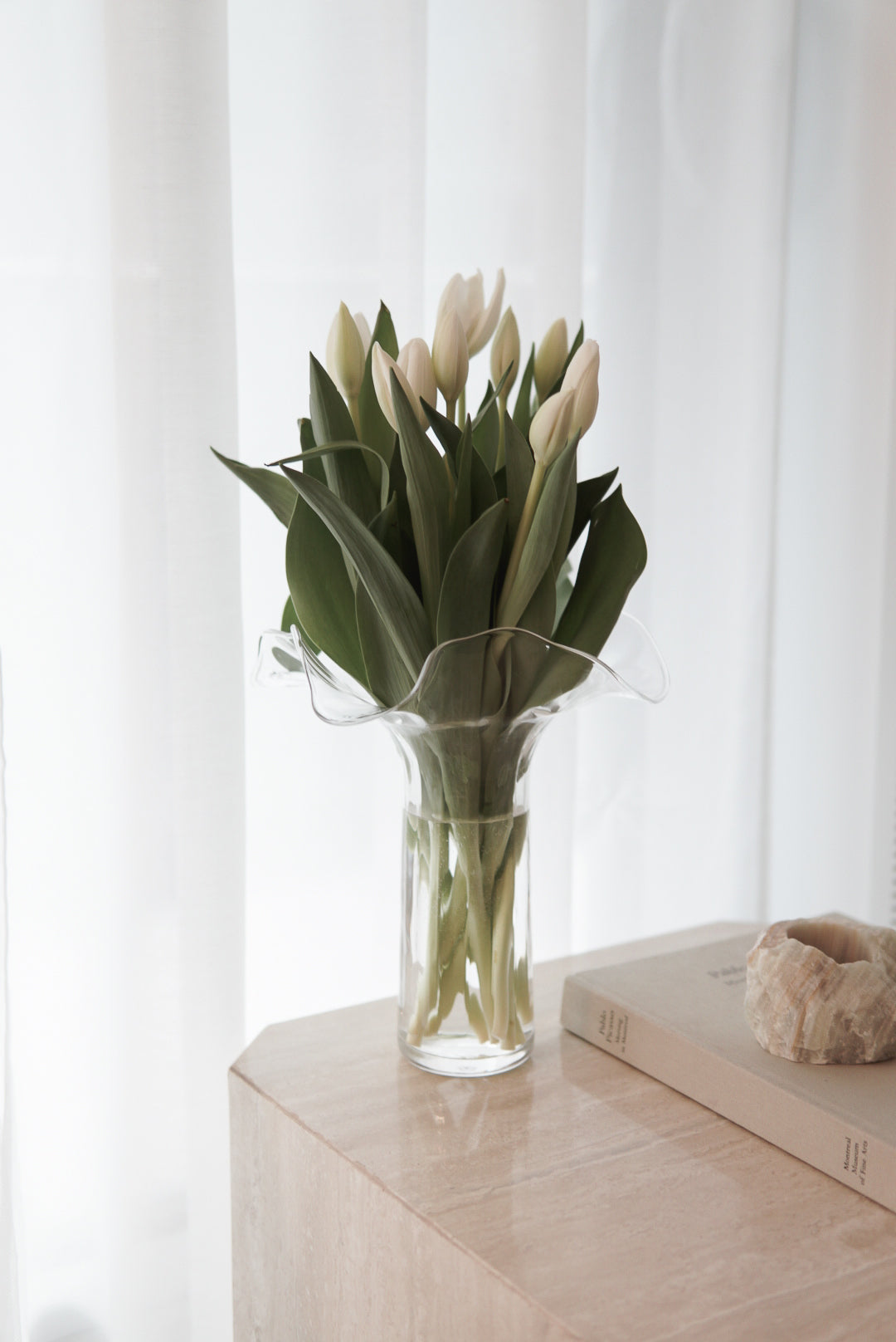 Tall Glass Ruffle Flower Vase