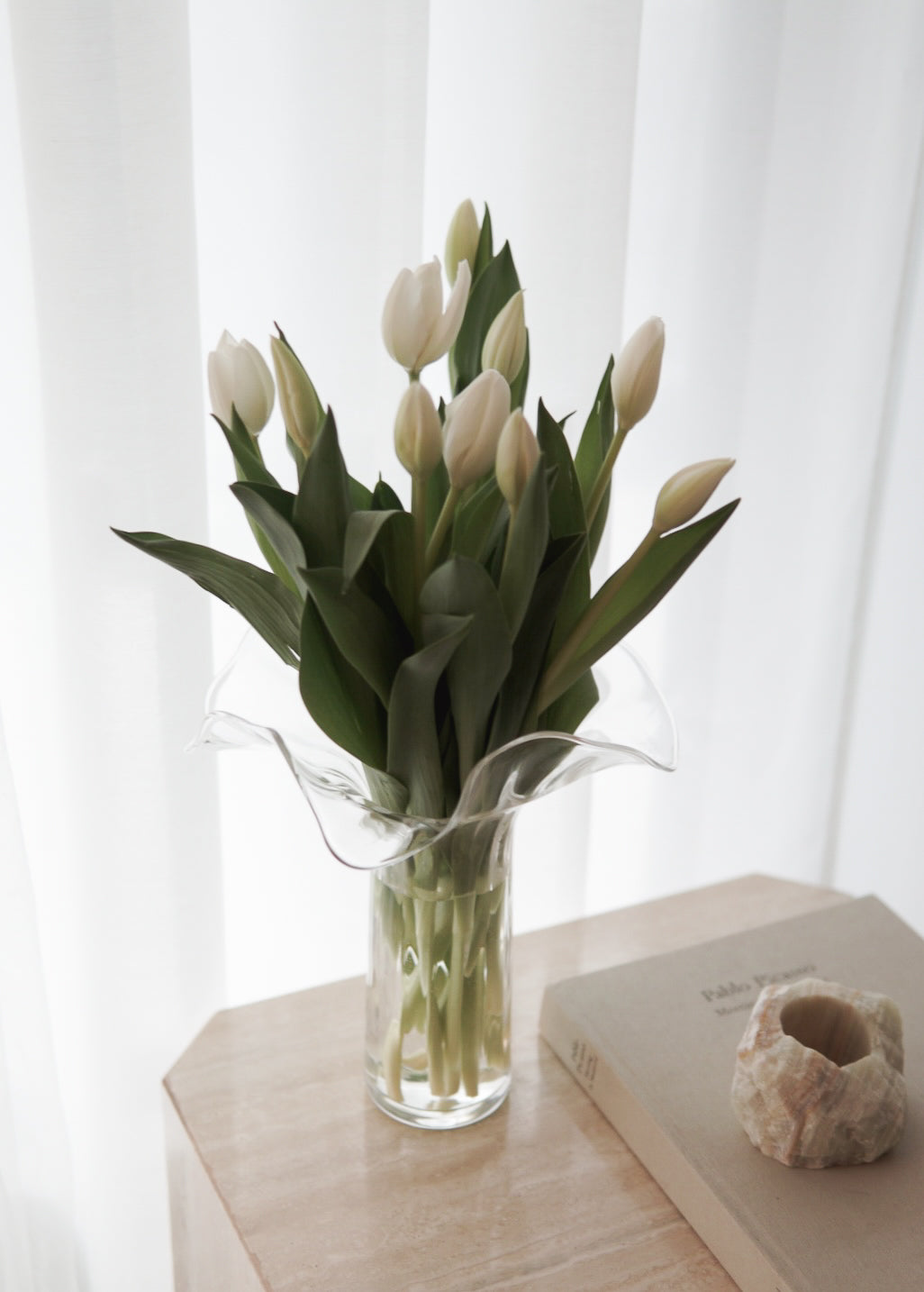 Tall Glass Ruffle Flower Vase