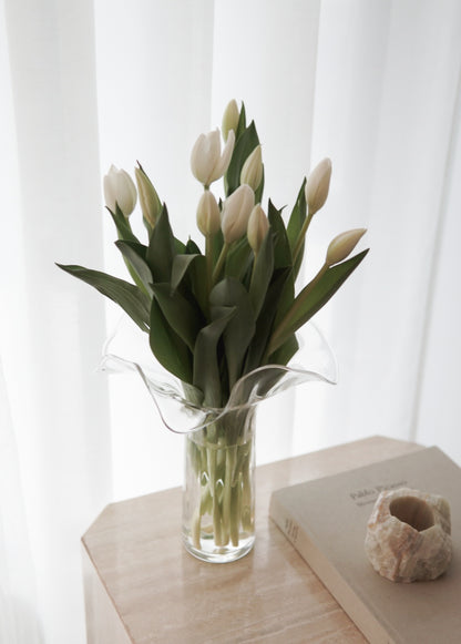 Tall Glass Ruffle Flower Vase
