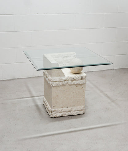 Post Modern Stone and Glass Side Table