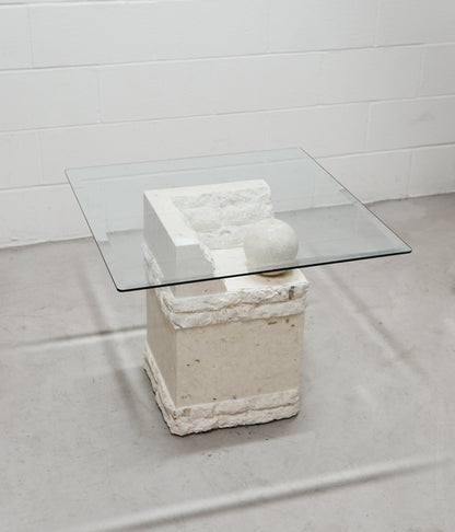 Post Modern Stone and Glass Side Table