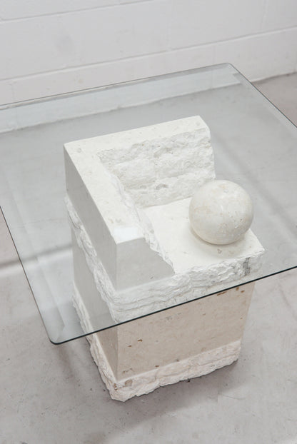 Post Modern Stone and Glass Side Table