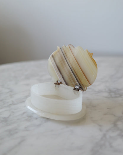 Vintage Onyx Clam Seashell Trinket Box