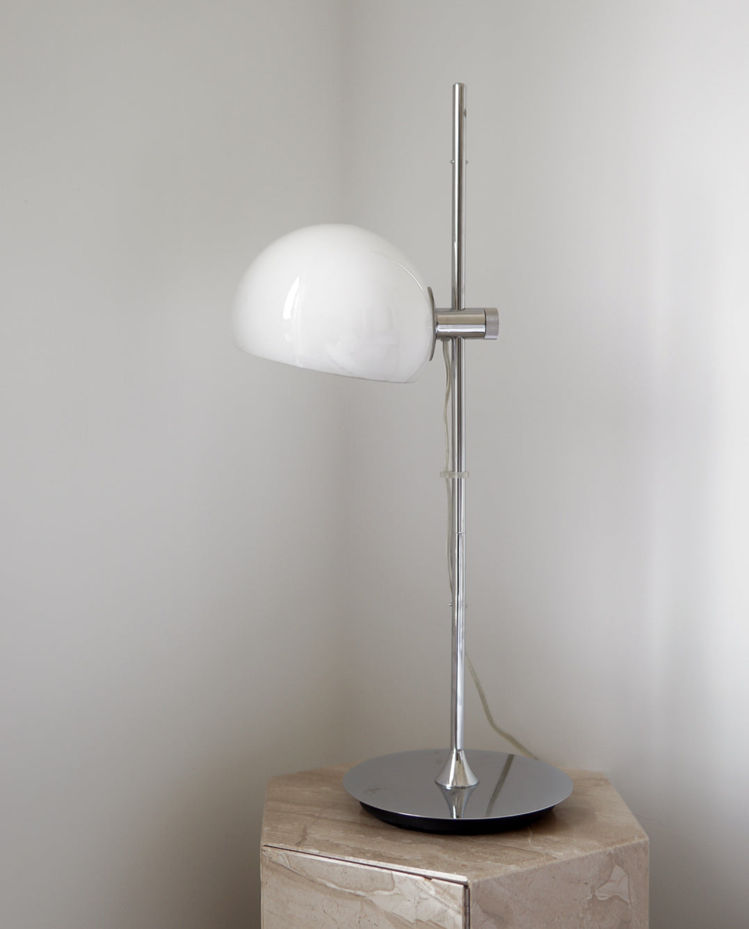 Large Midcentury Chrome and White Ball Table Lamp