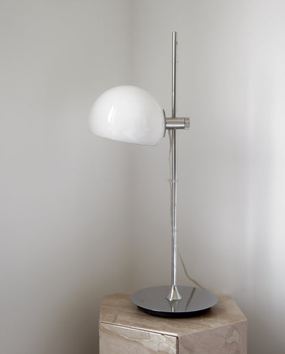 Large Midcentury Chrome and White Ball Table Lamp