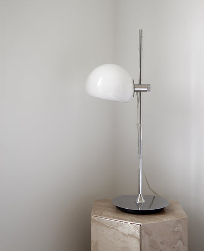 Large Midcentury Chrome and White Ball Table Lamp