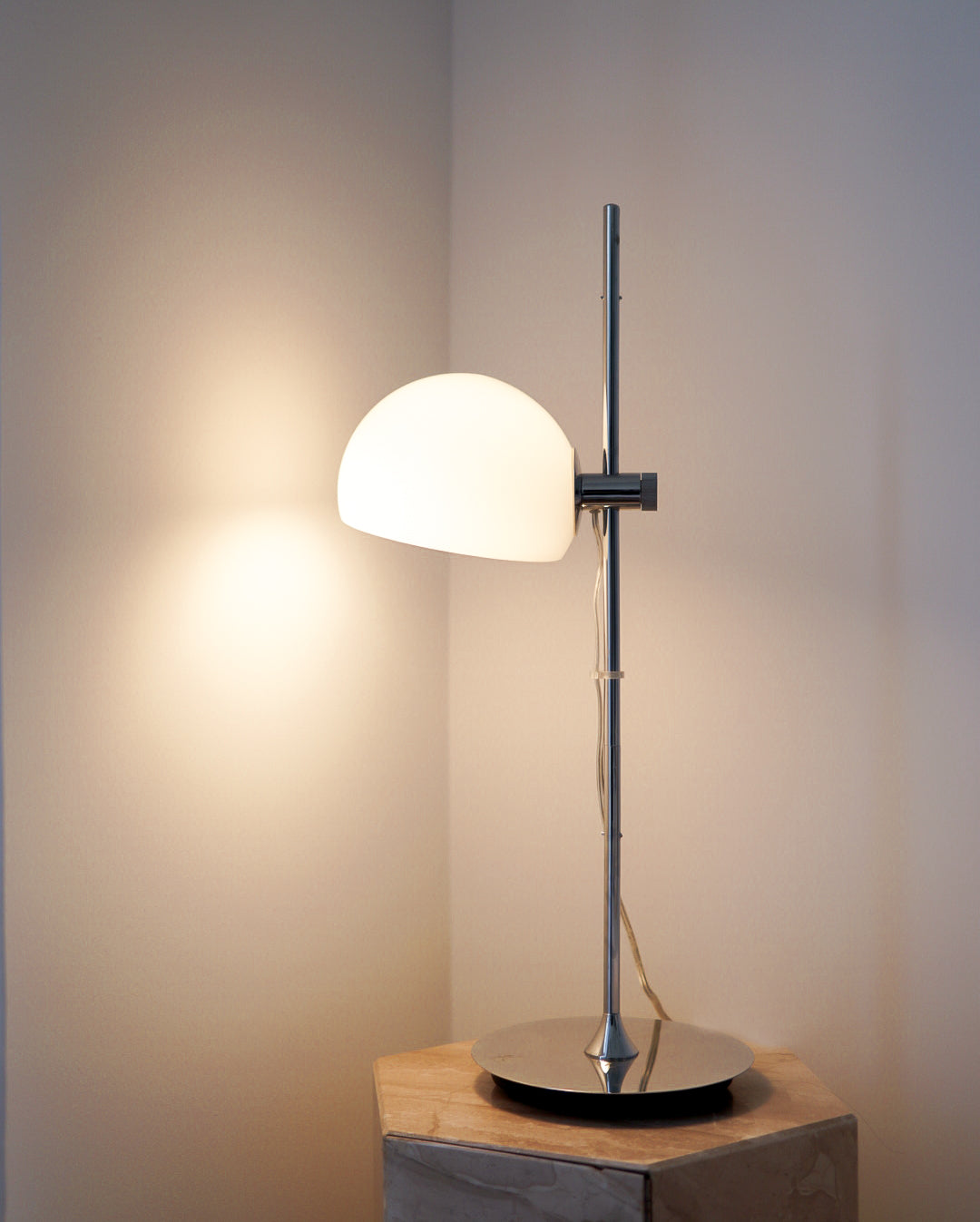 Large Midcentury Chrome and White Ball Table Lamp