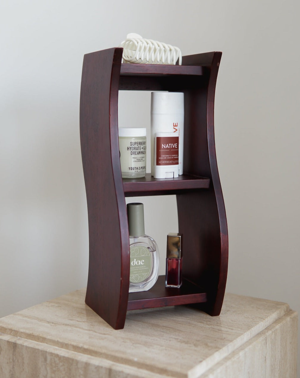 Desktop Wavy Burgundy Wooden Shelf