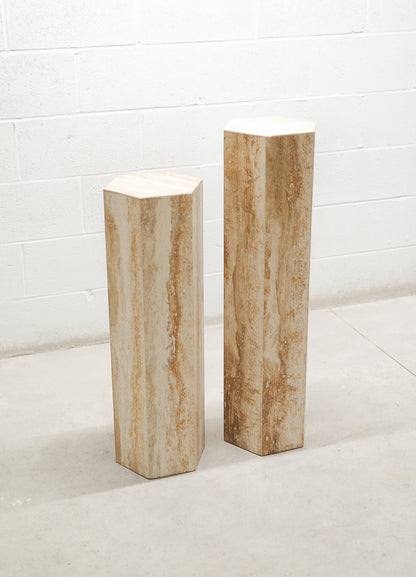 Vintage Travertine Hexagonal Plinths/Pedestals.