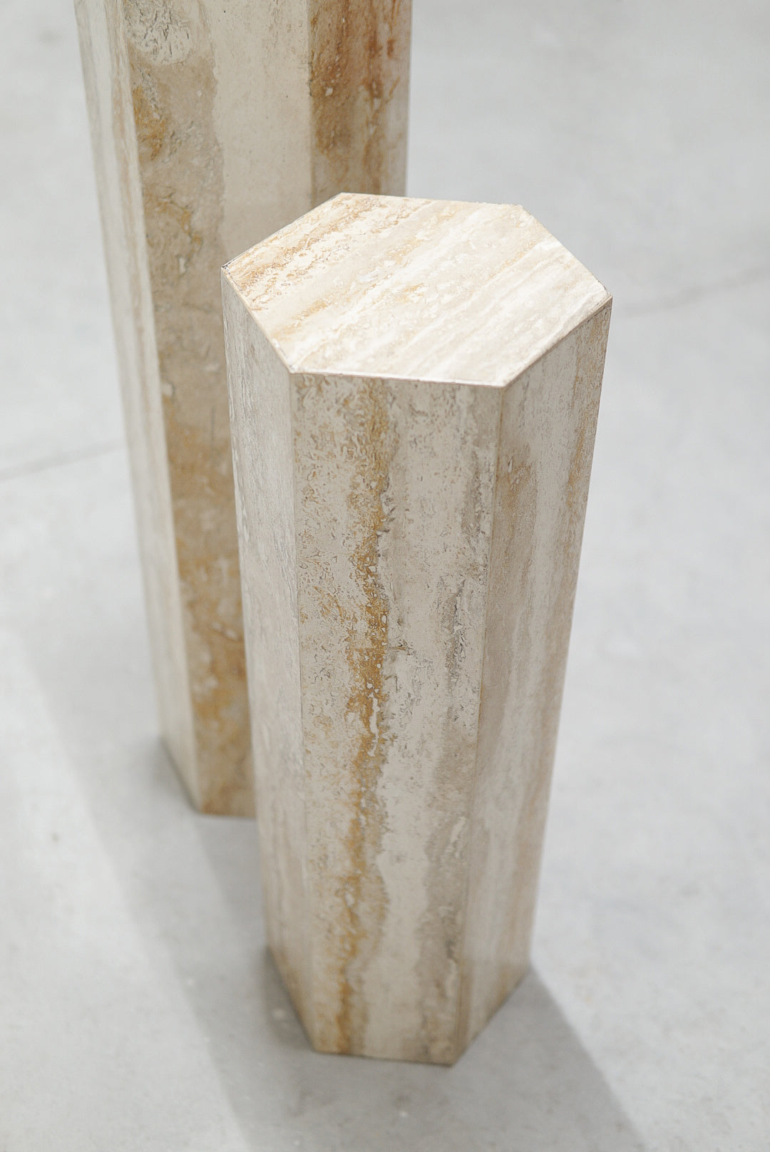 Vintage Travertine Hexagonal Plinths/Pedestals.