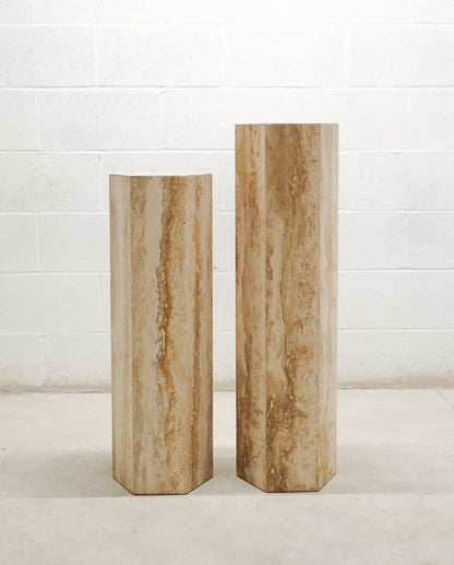 Vintage Travertine Hexagonal Plinths/Pedestals.