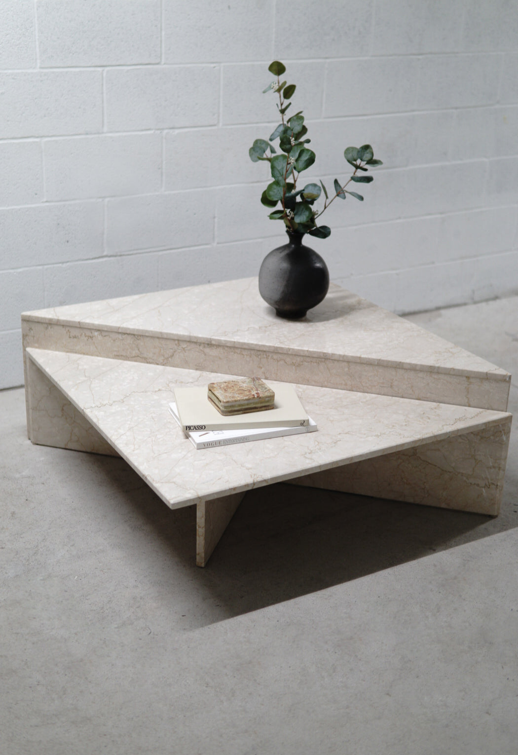 Vintage Limestone Two-Tier Origami Coffee Table