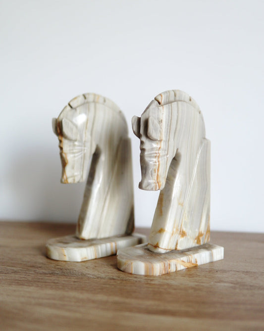 Pair of Vintage Horse Head Onyx Bookends