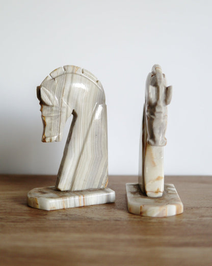 Pair of Vintage Horse Head Onyx Bookends