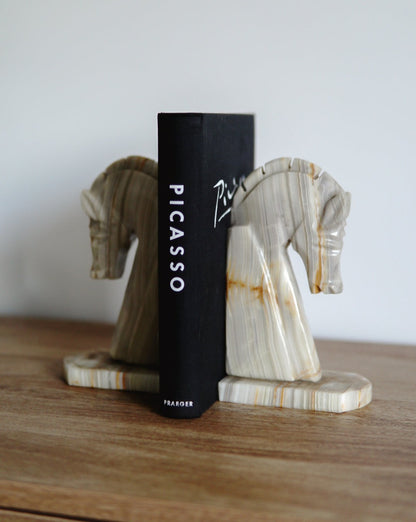 Pair of Vintage Horse Head Onyx Bookends