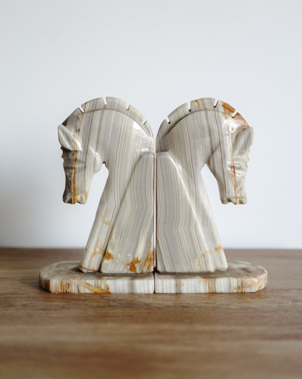 Pair of Vintage Horse Head Onyx Bookends