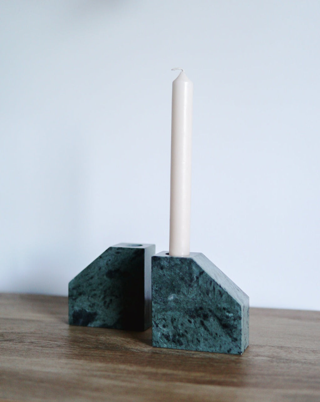 Pair of Green Marble Bookends & Candlestick Holders