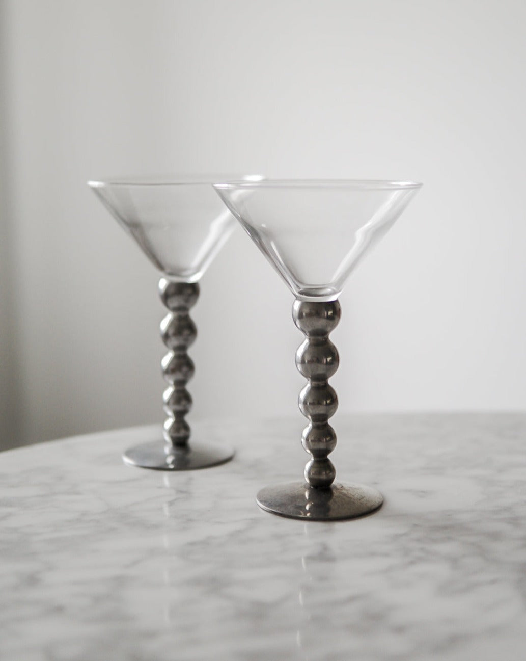 Pair of Vintage Martini Glasses with Chrome Bubble Stems