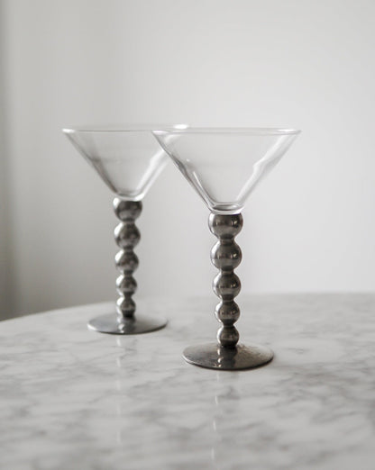 Pair of Vintage Martini Glasses with Chrome Bubble Stems