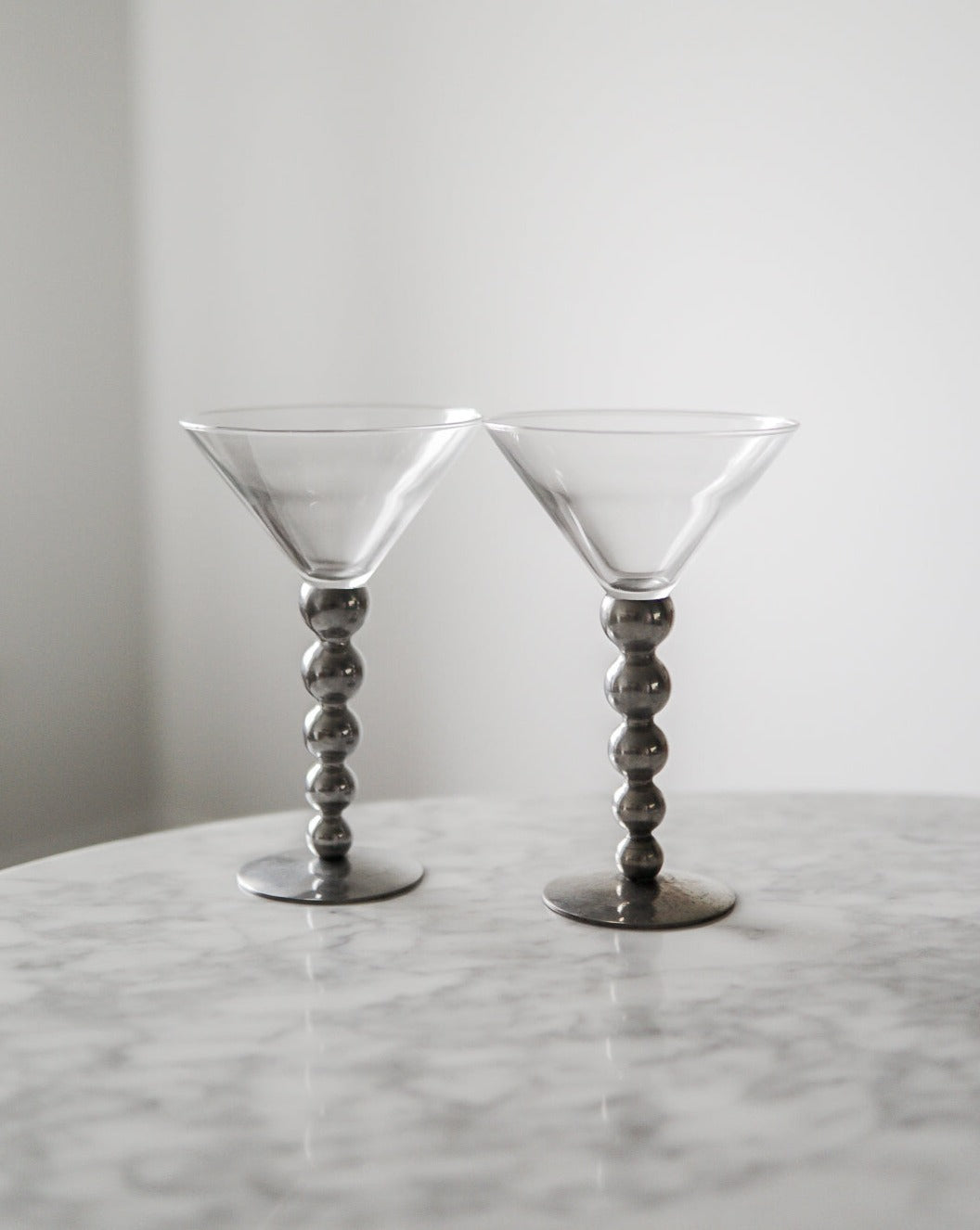 Pair of Vintage Martini Glasses with Chrome Bubble Stems