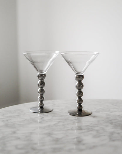 Pair of Vintage Martini Glasses with Chrome Bubble Stems