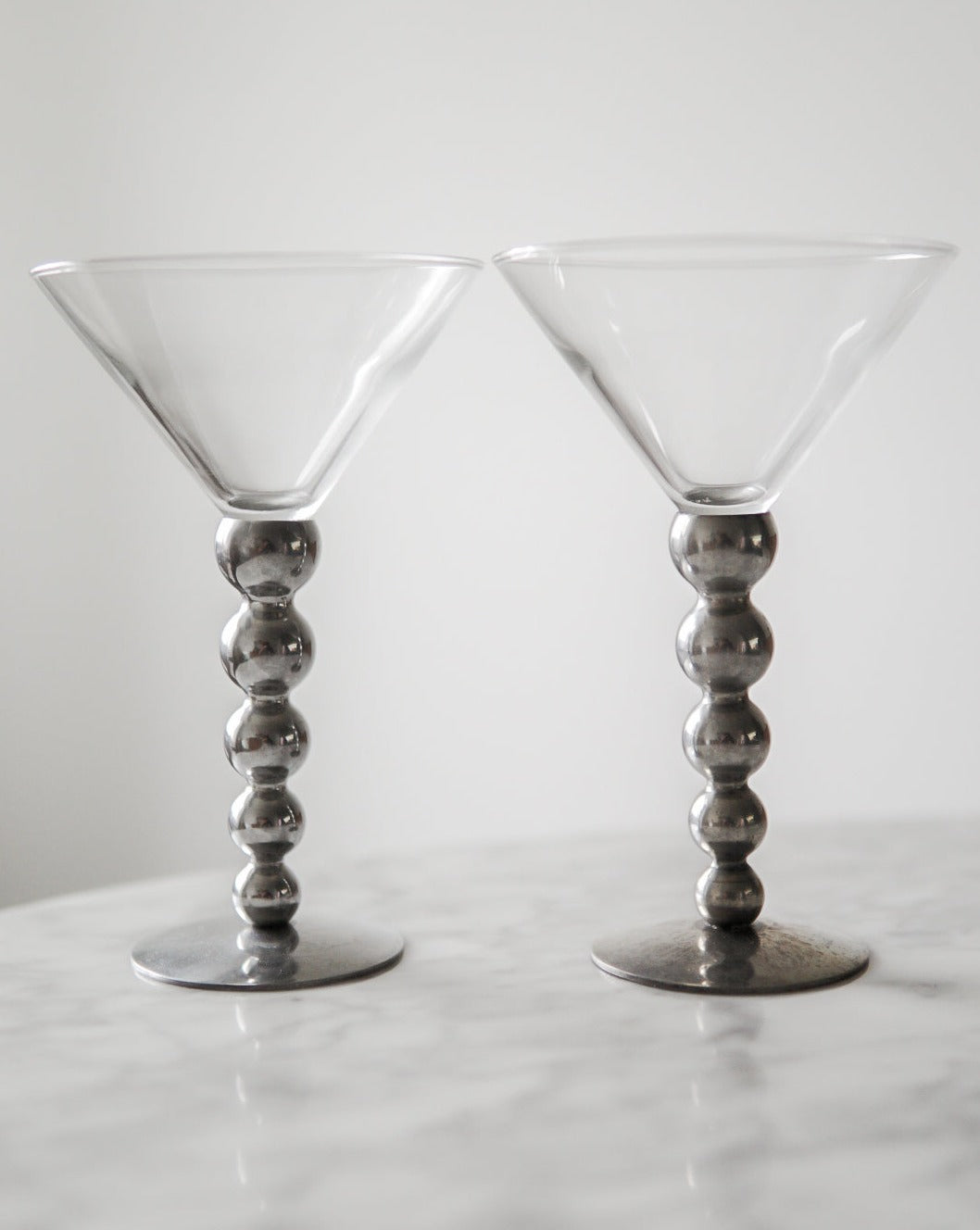 Pair of Vintage Martini Glasses with Chrome Bubble Stems