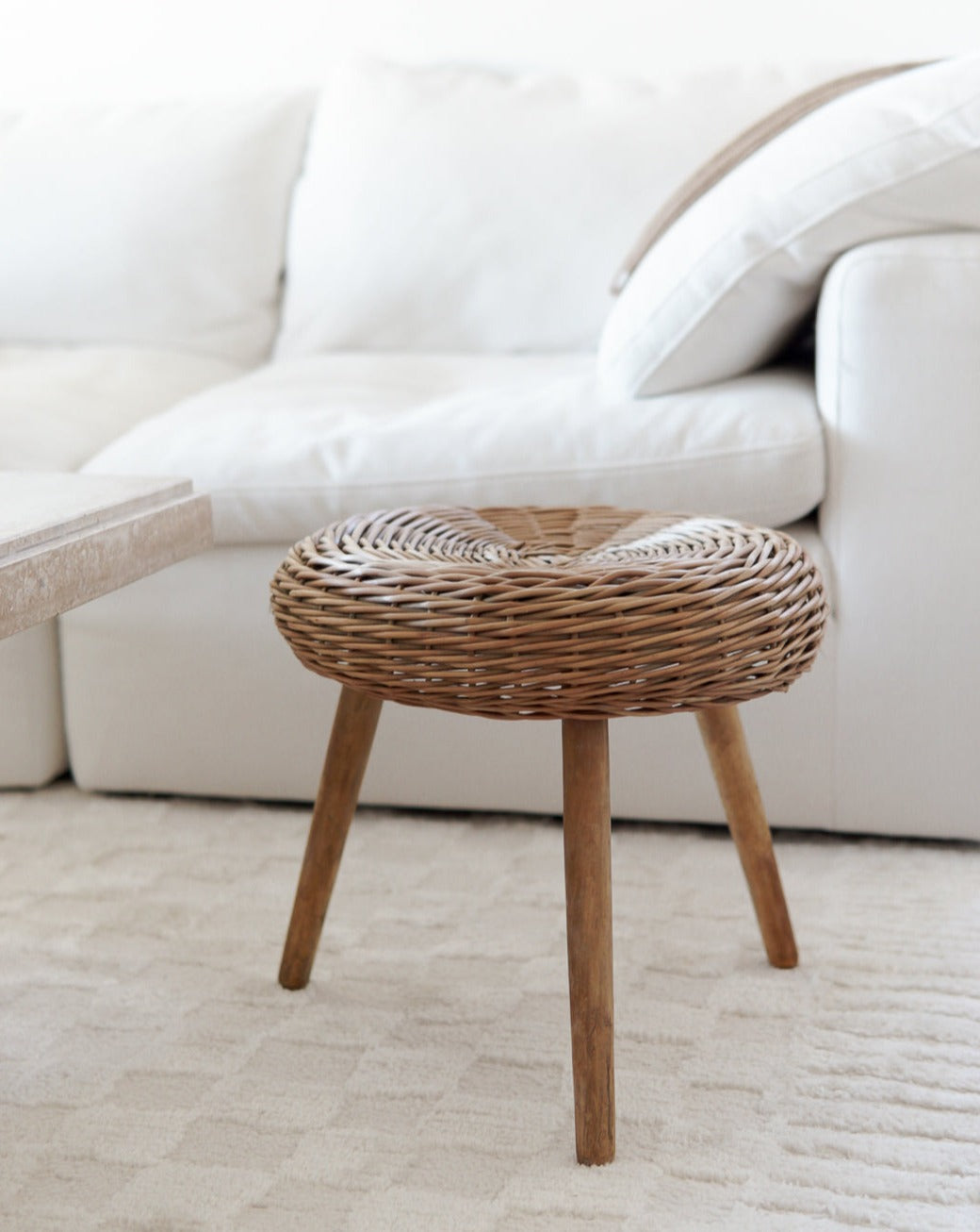 Large Vintage Tripod Wicker Stool