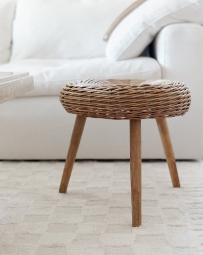 Large Vintage Tripod Wicker Stool