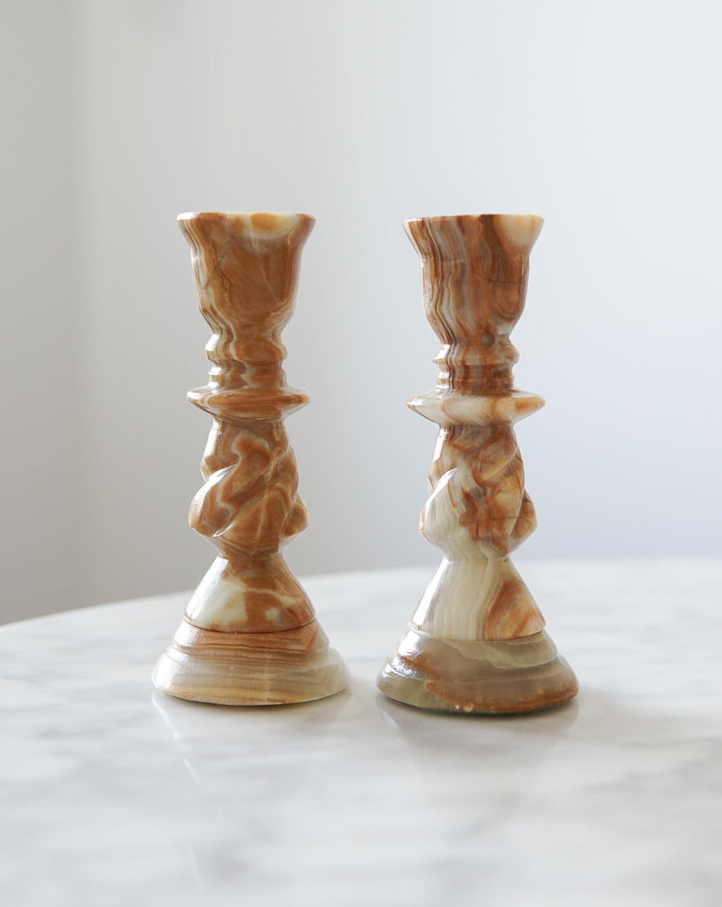 Pair of Onyx Candlestick Holders