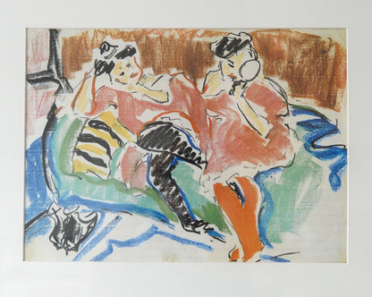 'Two Women at a Couch' by Ernst Ludwig Kirchner Oil Painting