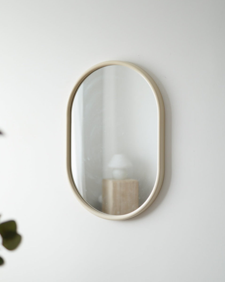 Vintage Cream Lacquer Oval Mirror