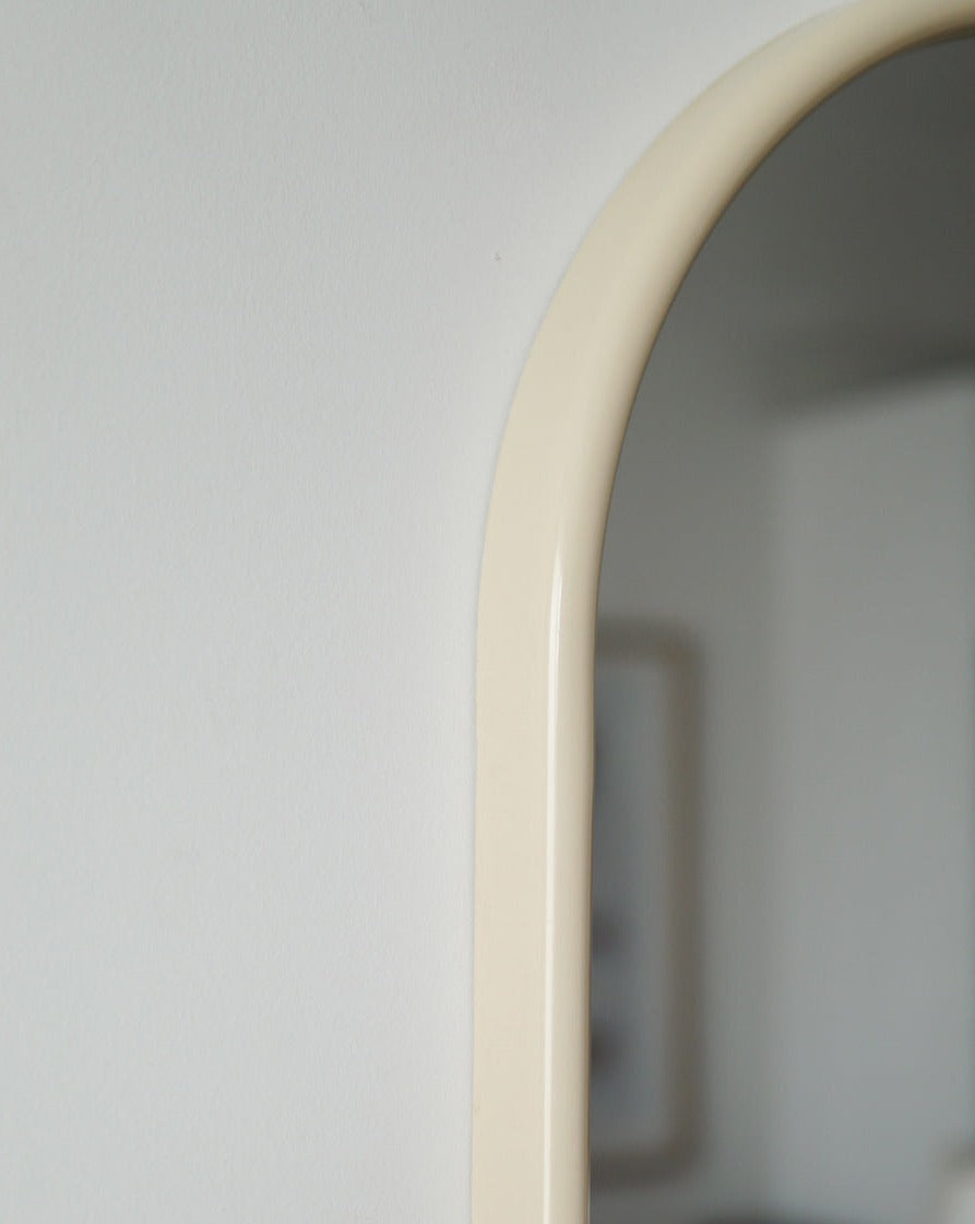 Vintage Cream Lacquer Oval Mirror