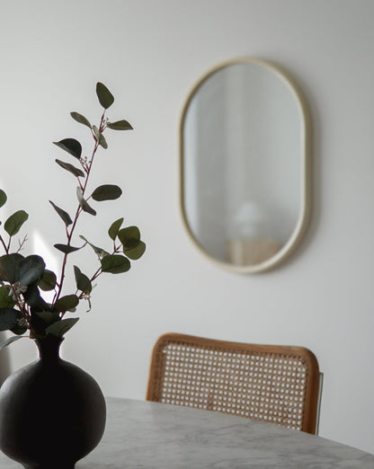 Vintage Cream Lacquer Oval Mirror