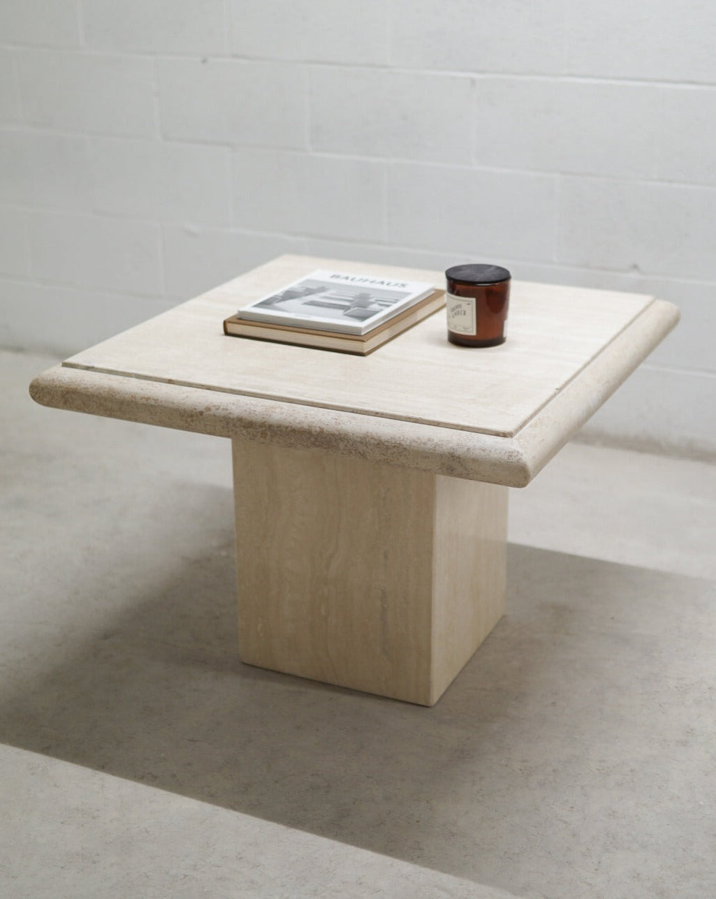 Vintage Bullnose Travertine Side Table