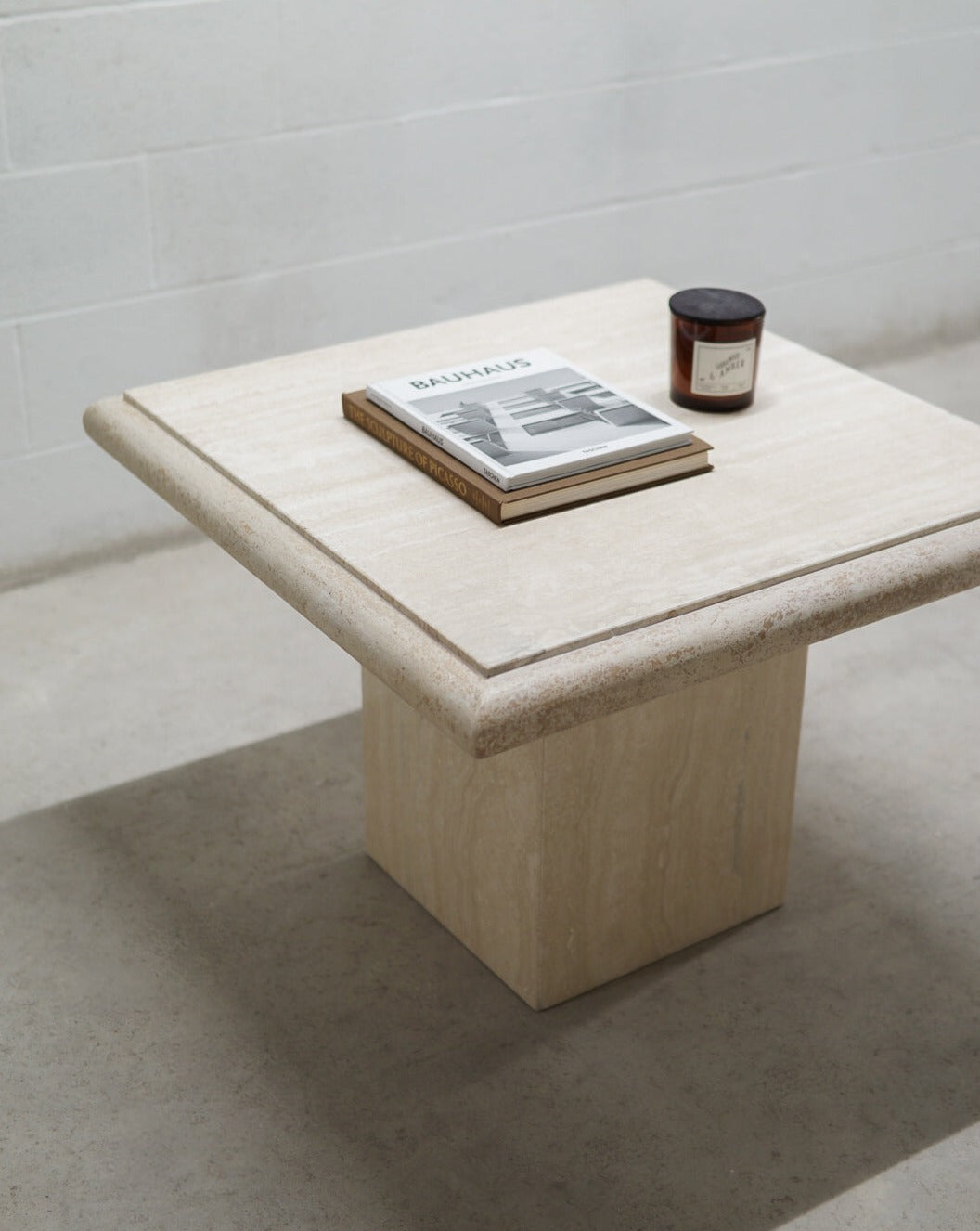 Vintage Bullnose Travertine Side Table