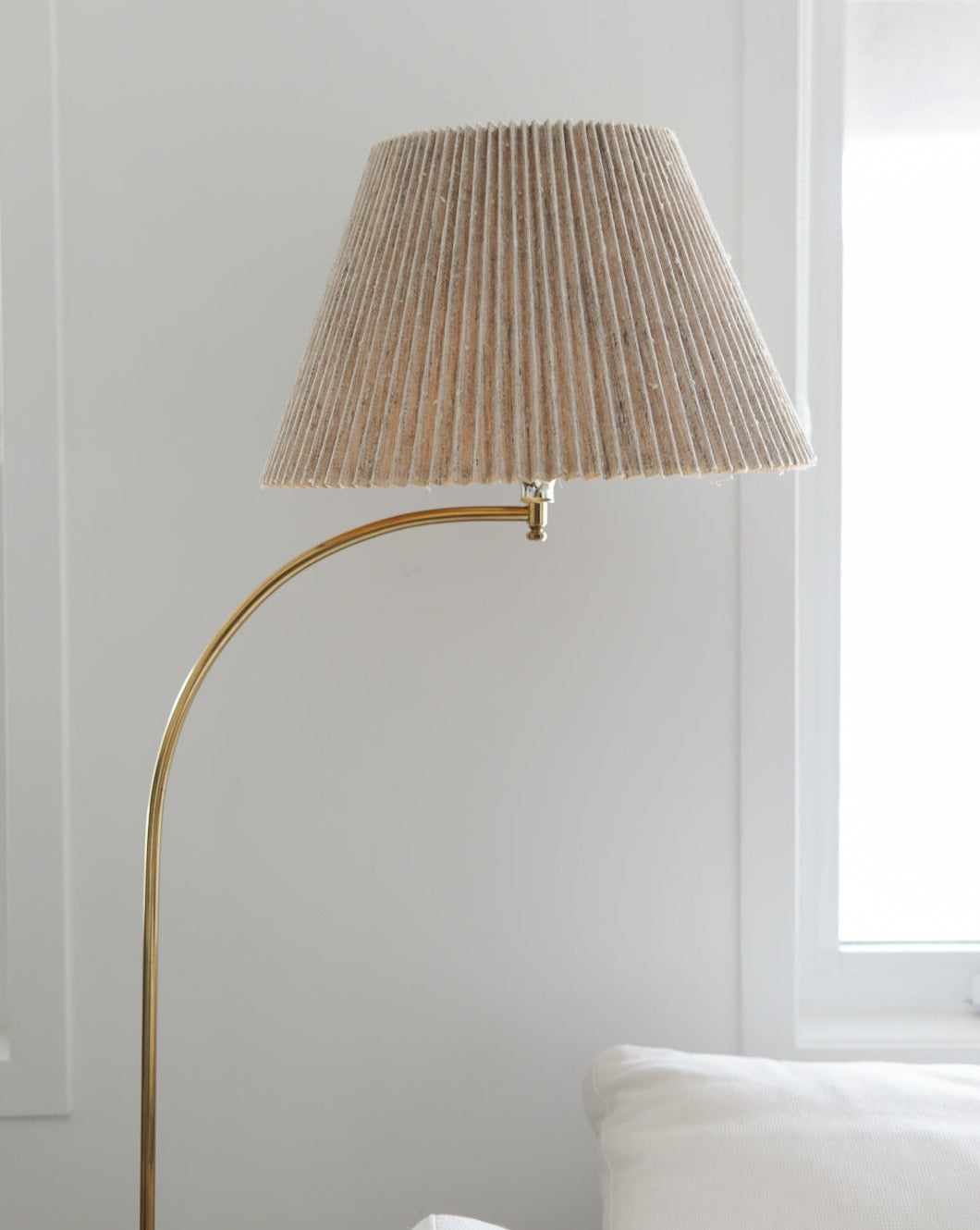 Gold Arc Floor Lamp w/ Pleated Shade