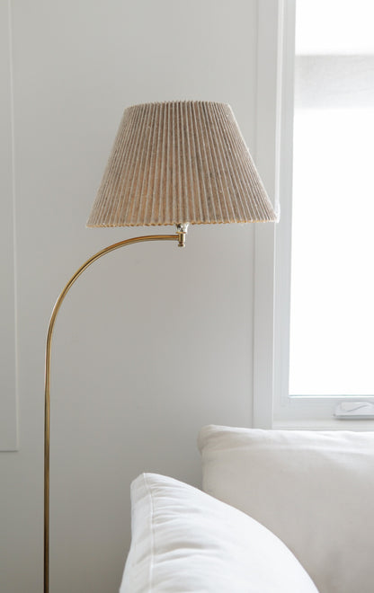 Gold Arc Floor Lamp w/ Pleated Shade