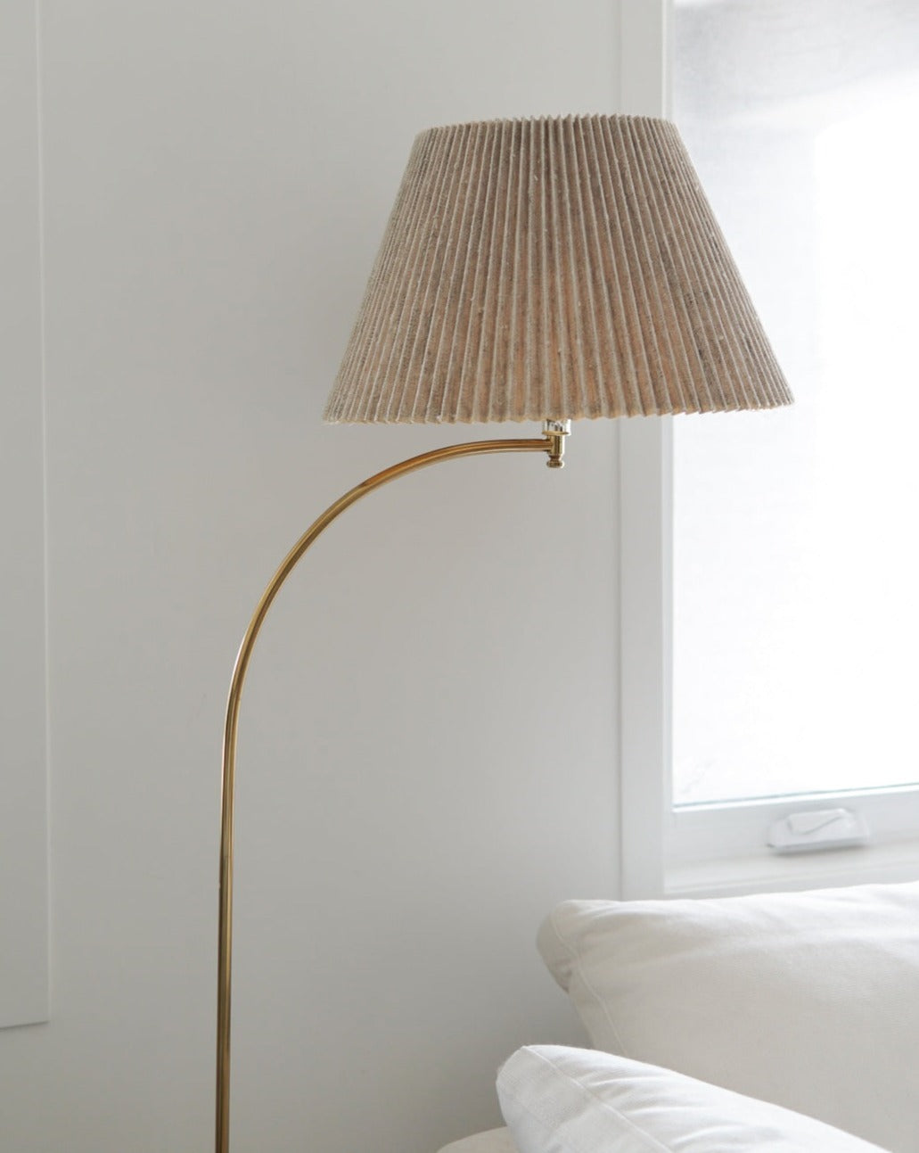 Gold Arc Floor Lamp w/ Pleated Shade